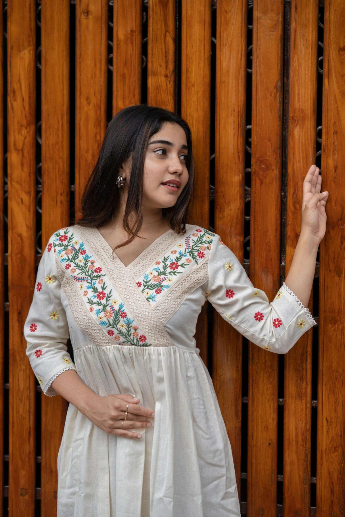 Artfully Adorned ? Women's XXL Dress in Cotton with Floral Embroidery(L) - Image 2